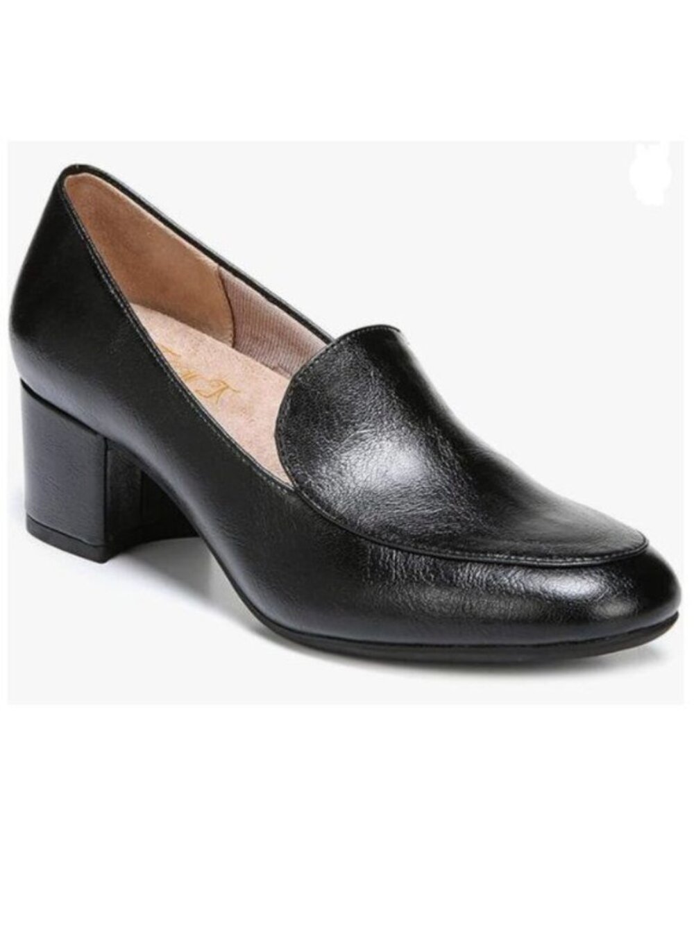 FOWT Black Black Side V Cut Loafers Ladies Round Toe Chunky Heel Pumps